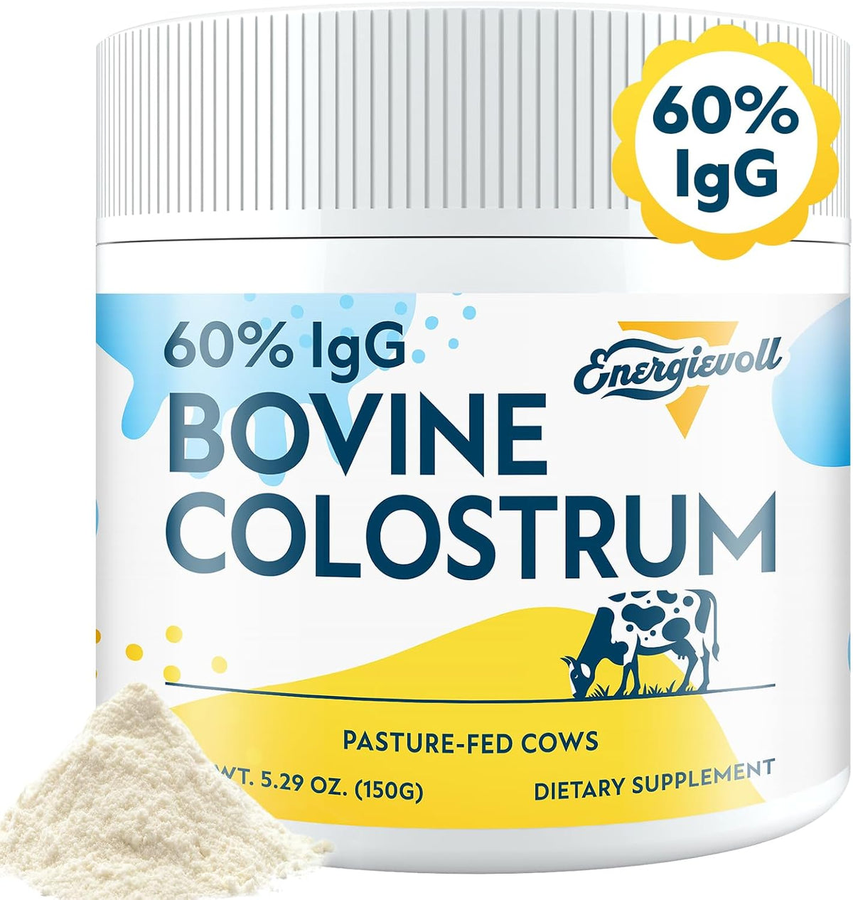 Energievoll Bovine Colostrum Food Supplement Powder - 60% IgG 3000 mg, Grass-Fed, Unflavoured (50 Servings) - görsel 1