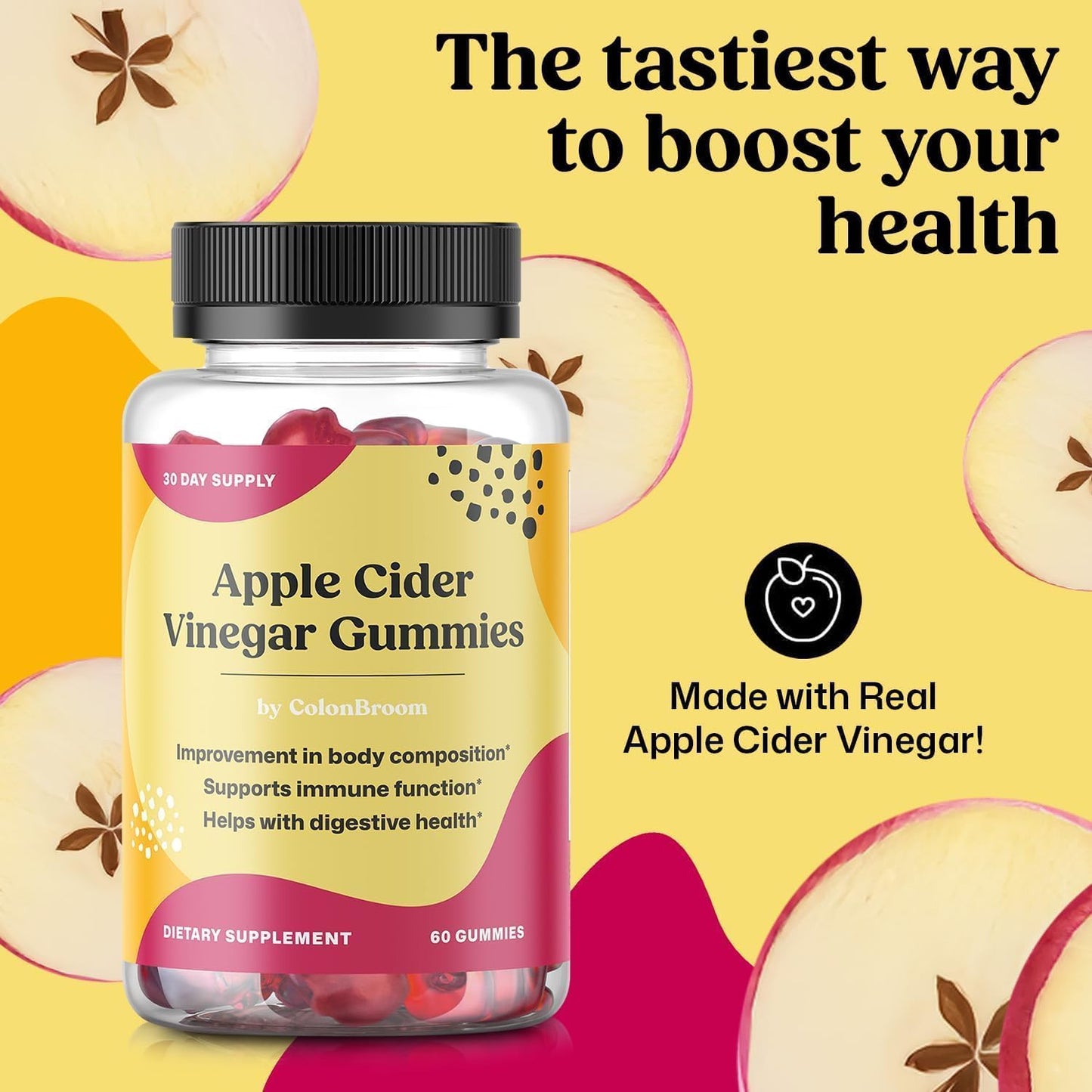 ColonBroom Apple Cider Vinegar Gummies for Women – 60 Gummies, 30 Day Supply – Vegan, Non-GMO - görsel 2