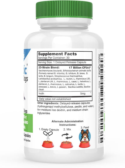 DrFormulas Probiotics for Dogs & Puppies – 23 Strains, Flavourless, Pre-dosed Capsules (30 Doses)