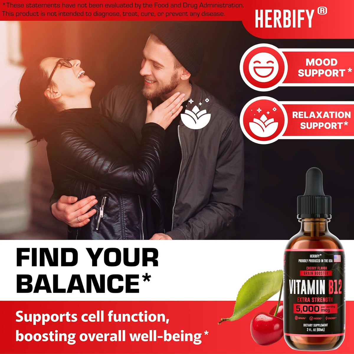 HERBIFY Vitamin B12 Methylated Multivitamin Energy Drops – 5000 mcg Methylcobalamin, 60 ml - görsel 5