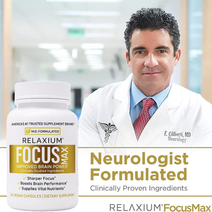 Relaxium FocusMax - Brain and Focus Supplement for Mental Clarity, Memory, and Concentration, 30 Vegan Capsules