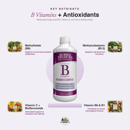 Buried Treasure B Complete Liquid Vitamin B Complex – Methylated B12 & B9, Vegan, Sugar-Free