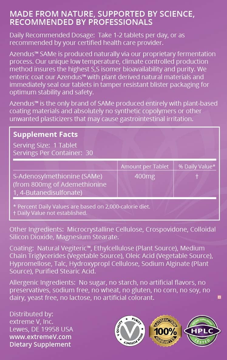 Azendus SAM-e Mood Support 400mg – 30 Enteric Coated Tablets - görsel 2