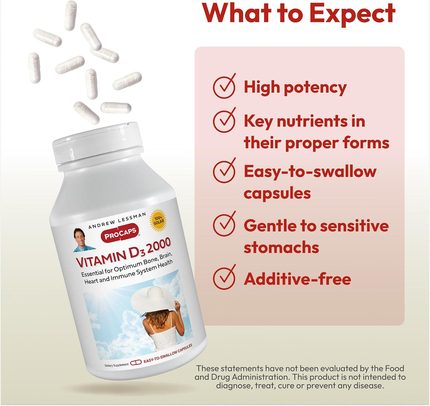 ANDREW LESSMAN Vitamin D3 2000 IU 60 Capsules - High Potency Supplement for Bone, Immune and Muscle Health - görsel 4