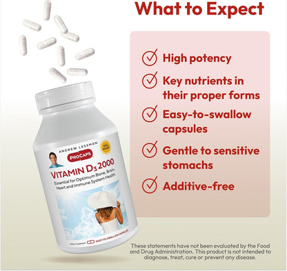 ANDREW LESSMAN Vitamin D3 2000 IU 60 Capsules - High Potency Supplement for Bone, Immune and Muscle Health