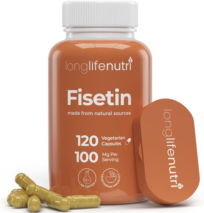 Fisetin 100mg - from Rhus Succedanea Stem Extract, 120 Vegetarian Capsules, Senolytic Supplement for Healthy Ageing, 4-Month Supply, Organic, GMP Certified, Made in USA
