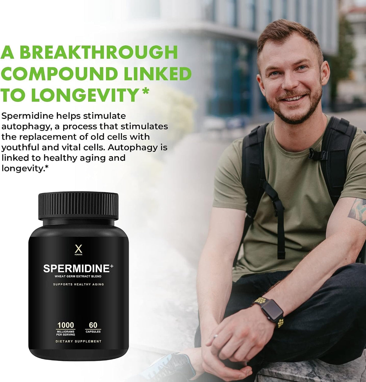 HUMANX Spermidine+ - Spermidine-Rich Wheat Germ Extract & Zinc for Cellular Renewal - Non-GMO, Made in the USA - görsel 4
