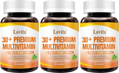 LOVITA Premium Multivitamin for Adults 30+ with Enzymes, Turmeric and Comprehensive Nutrient Support - 120 Vegetarian Tablets (Pack of 3)