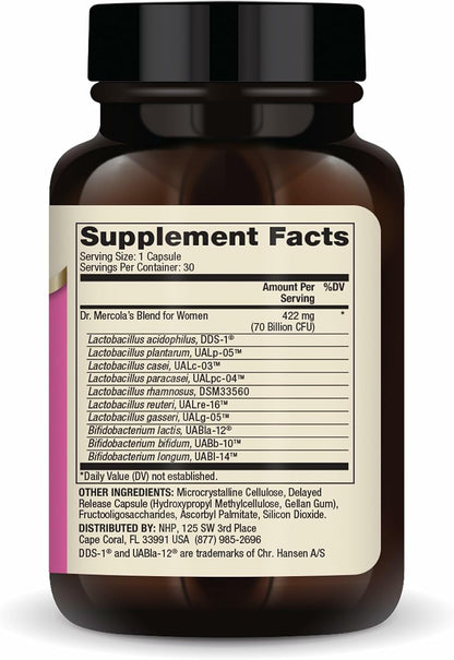 Dr. Mercola Complete Probiotics for Women - Supports Gut, Vaginal & Immune Health - Contains Lactobacillus Strains - Non-GMO, Gluten-Free & Soya-Free - 30 Capsules (30 Servings)