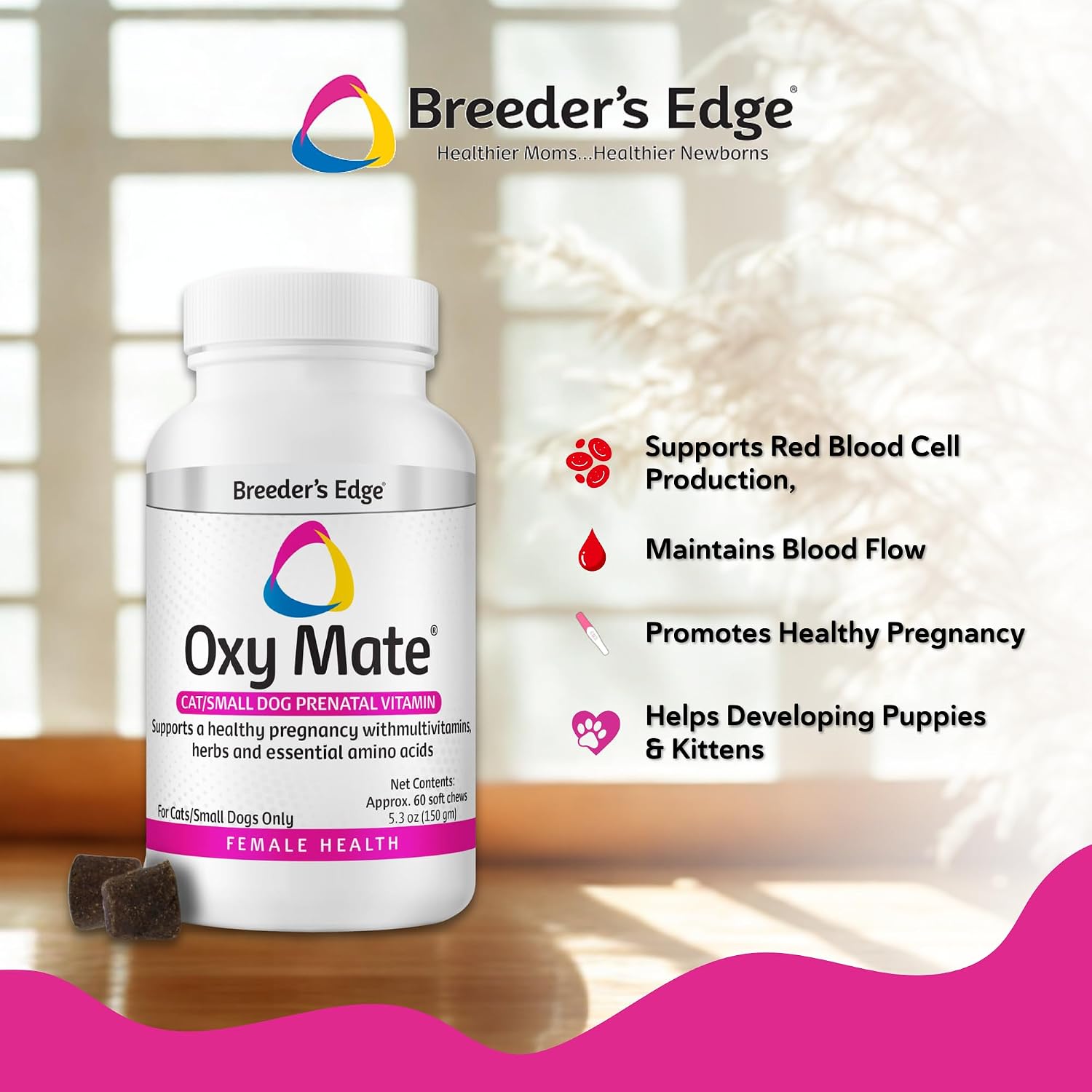 Breeder's Edge Oxy Mate Prenatal Supplements for Dogs & Cats, 60 Soft Chews - görsel 3