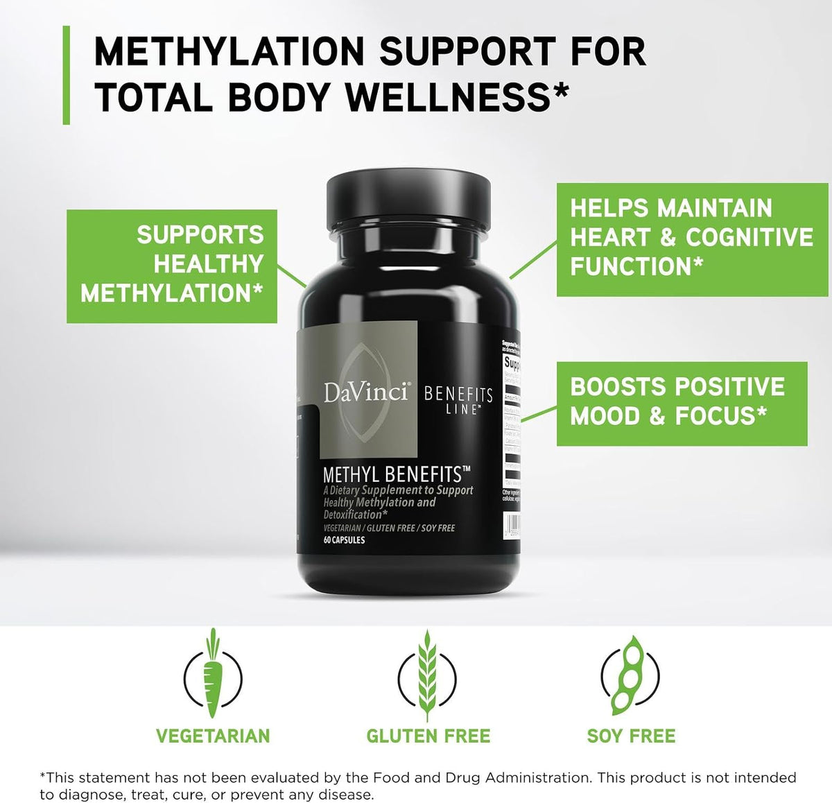DAVINCI Labs Methyl Benefits - Food Supplement to Support Healthy Methylation, Detoxification and Energy Production - with Vitamin B6, B12, Folate, and More - Gluten-Free - 60 Vegetarian Capsules - görsel 3
