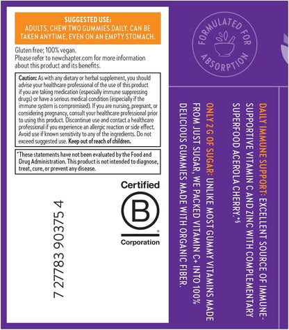 New Chapter Vitamin C+ Gummies – 35% Less Sugar, Immune Support, Citrus Flavoured, 60ct