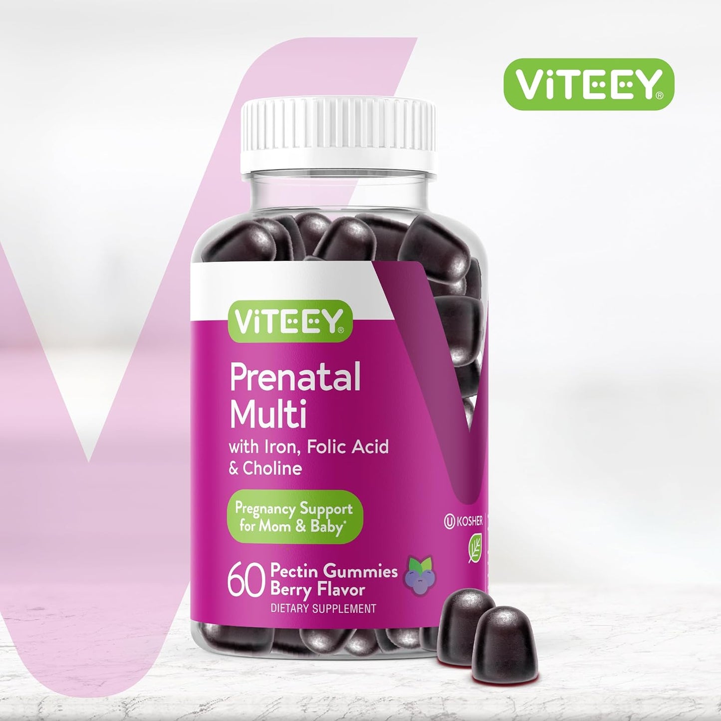 Viteey Prenatal Gummies with Iron, Folic Acid & Choline - 60 Count - görsel 2
