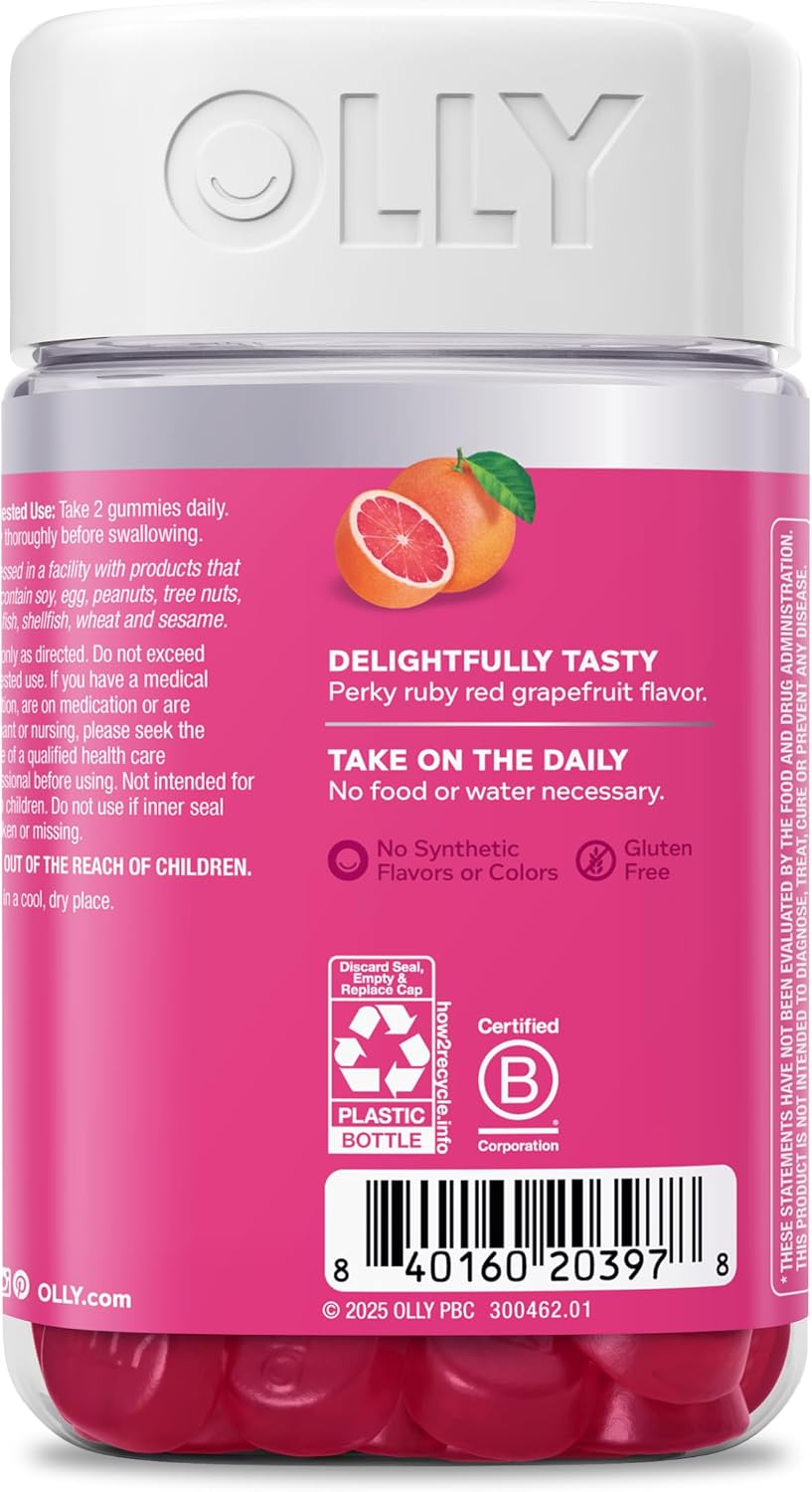 OLLY Undeniable Beauty Hair, Skin & Nails Gummies with Biotin 2500mcg, Keratin & Vitamin C – Grapefruit – 120 Count - görsel 4