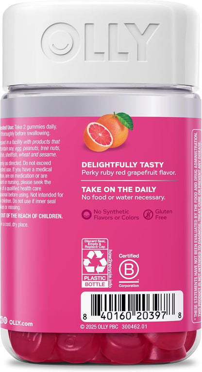 OLLY Undeniable Beauty Hair, Skin & Nails Gummies with Biotin 2500mcg, Keratin & Vitamin C – Grapefruit – 120 Count