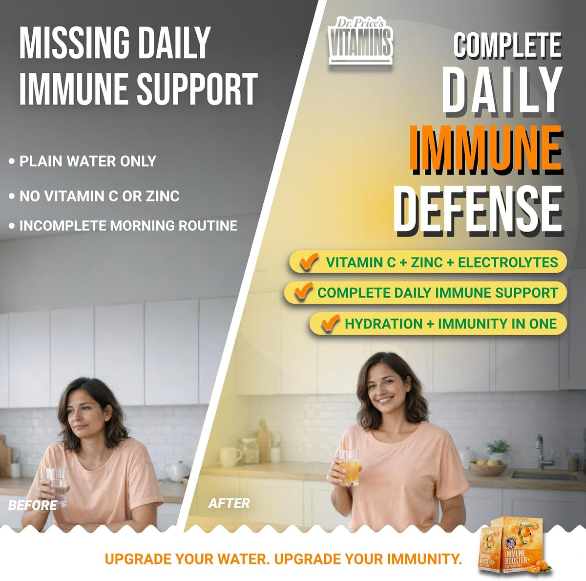 Dr. Price’s Electrolyte & Vitamin C Powder Packets – Immune Support, Mandarin, 20 Packets | 1000mg Vitamin C + Zinc, 72 Trace Minerals | Sugar-Free, Doctor-Formulated for Children & Adults, Made in USA - görsel 3