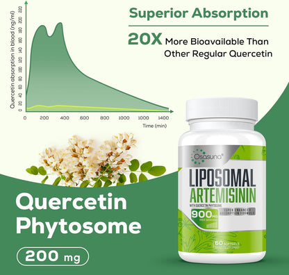 900 mg Liposomal Artemisia Annua for Maximum Absorption, Sweet Wormwood Extract (Artemisia Annua) with Quercetin Phytosome 200 mg, 120 Soft gel capsules