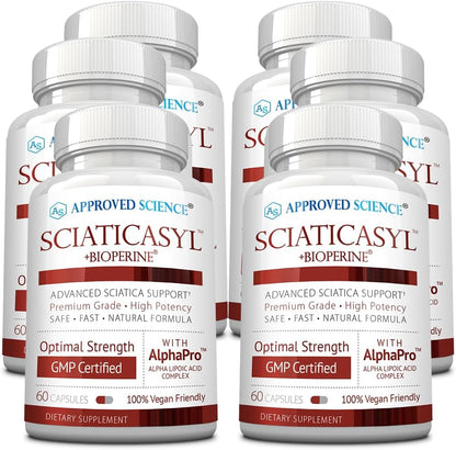 Approved Science Sciaticasyl - Optimum Sciatic Nerve Support - B Vitamins, Magnesium, Alpha-Lipoic Acid, BioPerine - Vegan - 360 Capsules