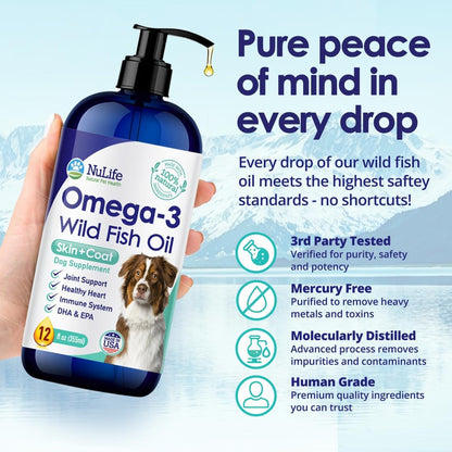 Wild Omega 3 Fish Oil for Dogs – Liquid Supplement with EPA & DHA (355 ml)