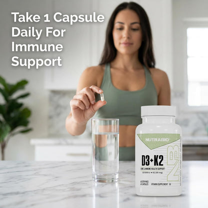 NutraBio Vitamin D3 & K2 - 5000 IU D3 + 180mcg Vitamin K2 (MK-7) - 60 Vegetable Capsules