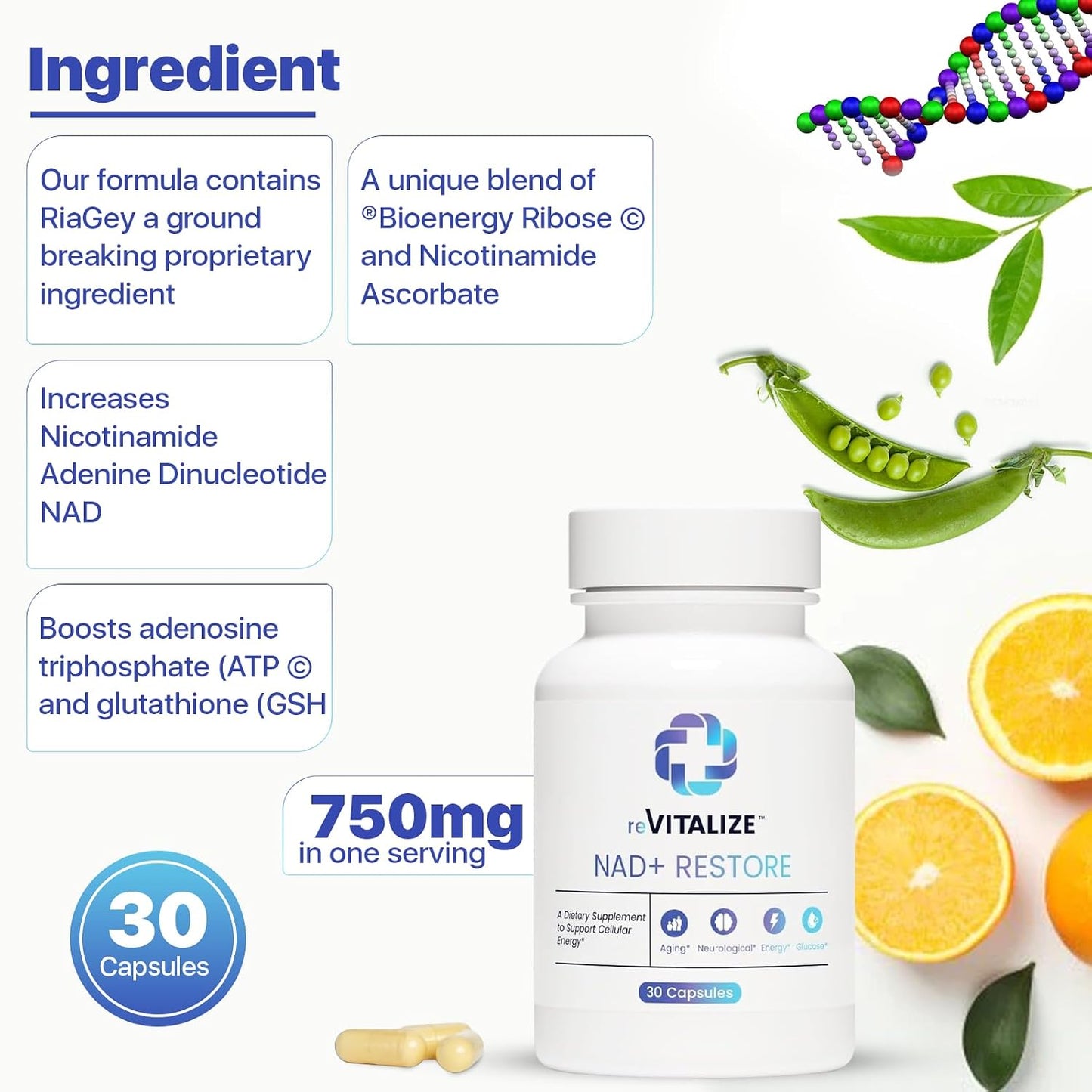 NAD+ Supplement 750mg - Advanced Nicotinamide Riboside for Healthy Ageing & Supports Cellular Energy | NAD Plus Promotes Brain Health with High Absorption Formula Third Party Tested 30 Servings - görsel 4