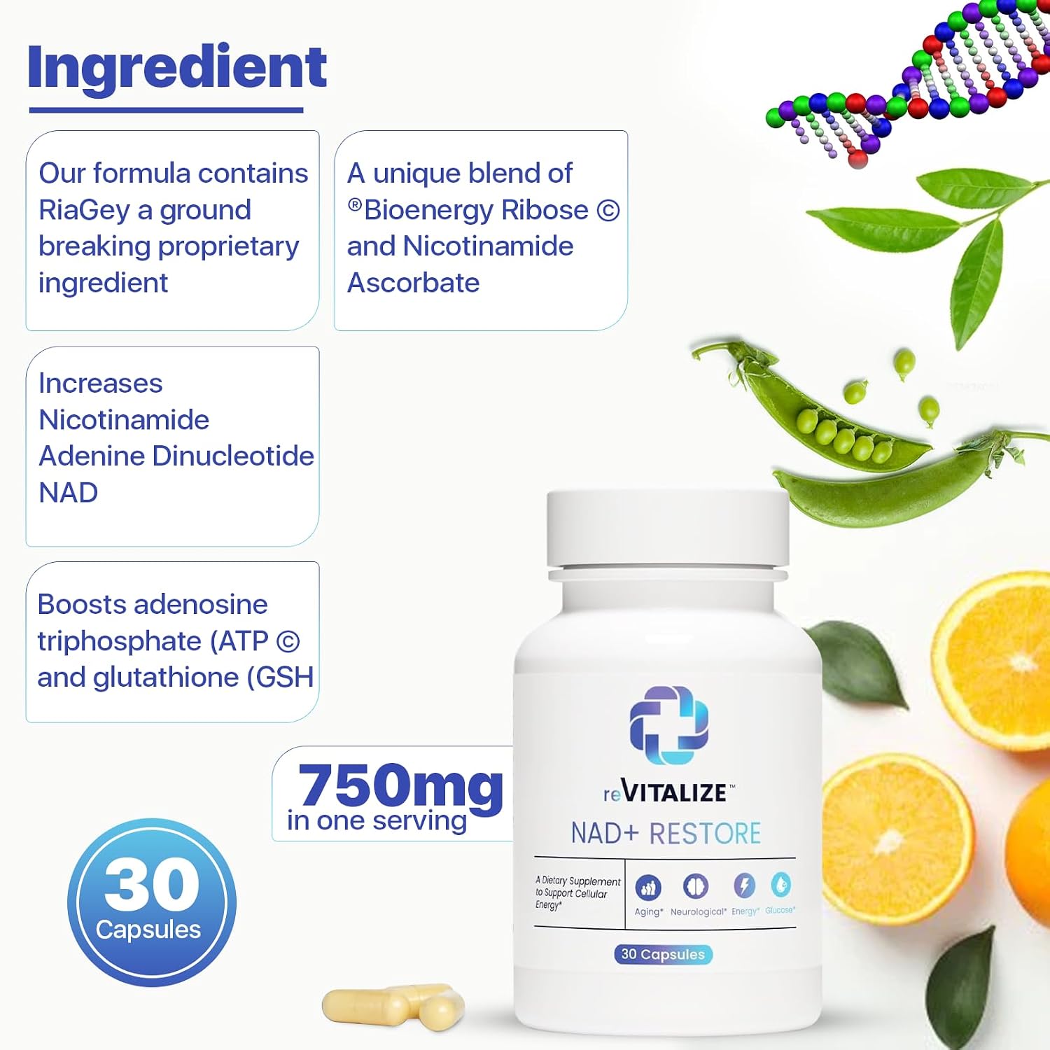 NAD+ Supplement 750mg - Advanced Nicotinamide Riboside for Healthy Ageing & Supports Cellular Energy | NAD Plus Promotes Brain Health with High Absorption Formula Third Party Tested 30 Servings - görsel 4