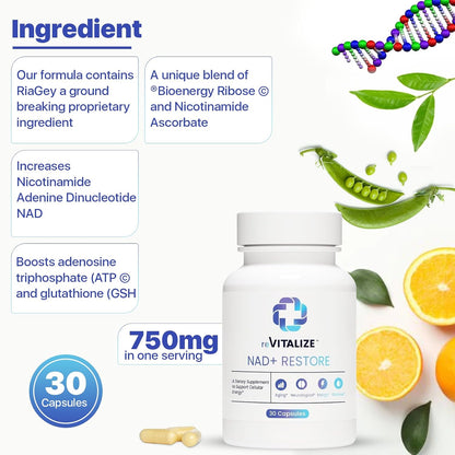 NAD+ Supplement 750mg - Advanced Nicotinamide Riboside for Healthy Ageing & Supports Cellular Energy | NAD Plus Promotes Brain Health with High Absorption Formula Third Party Tested 30 Servings