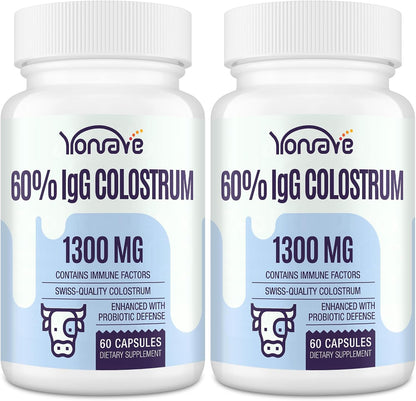 Yonrave Bovine Colostrum Capsules 1300mg - Extra High 60% IgG - Immune, Gut, Bone & Exercise Support - 60 Capsules