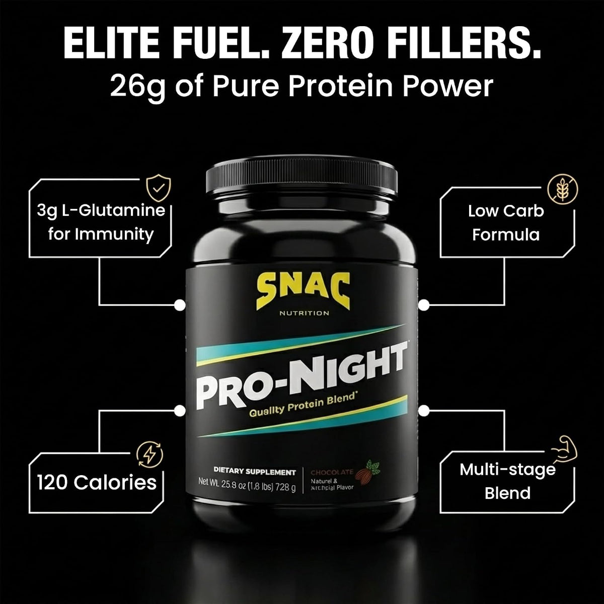 SNAC Pro-Night Protein Powder Blend - Flavoured Protein, Chocolate, 726 g - görsel 5
