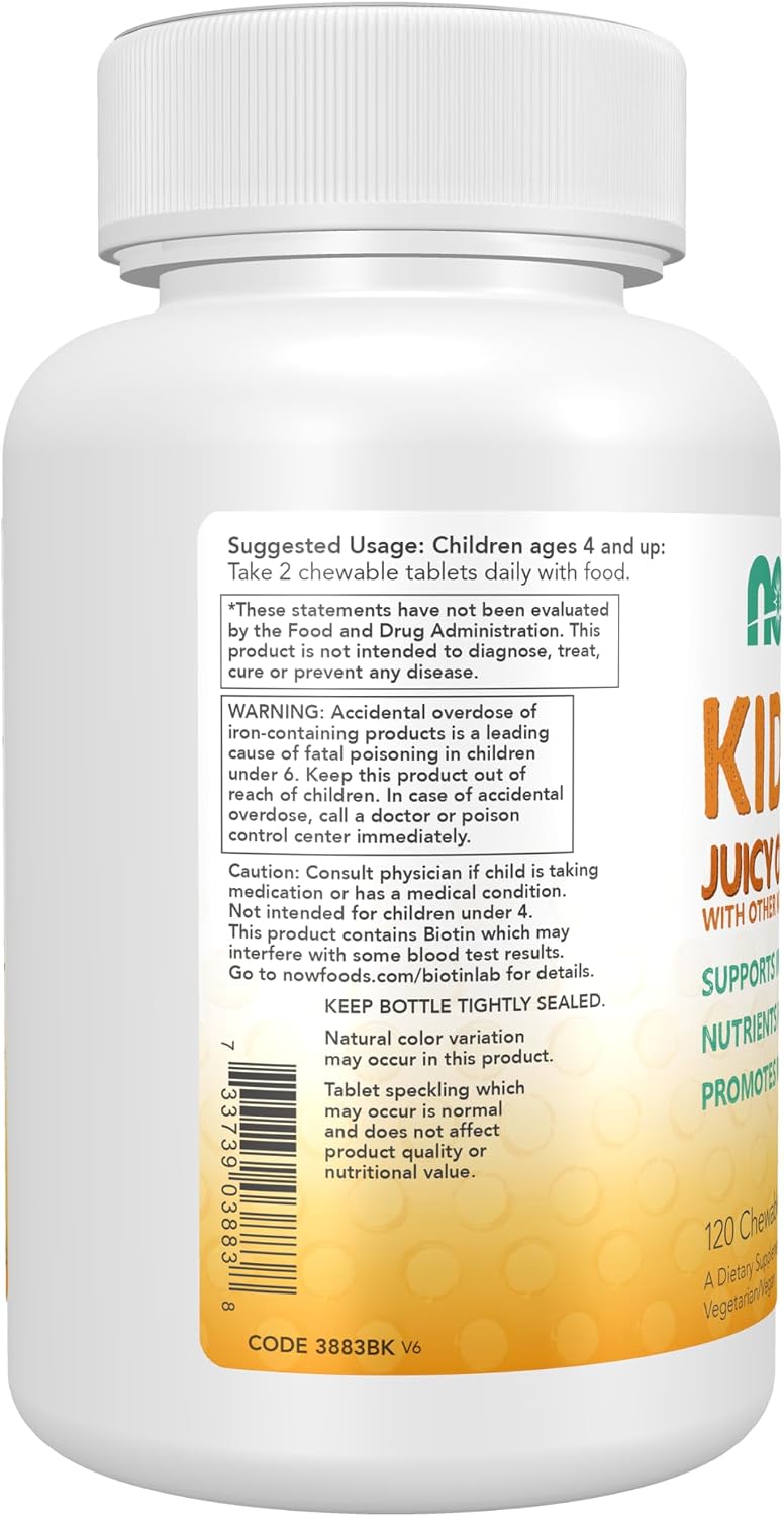NOW Foods Kid Vits Multivitamin - Juicy Orange - 120 Chewable Tablets - görsel 4