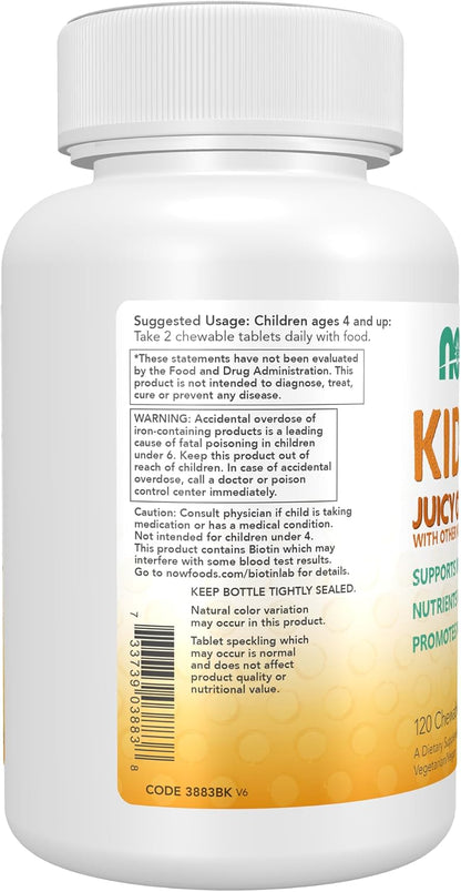 NOW Foods Kid Vits Multivitamin - Juicy Orange - 120 Chewable Tablets