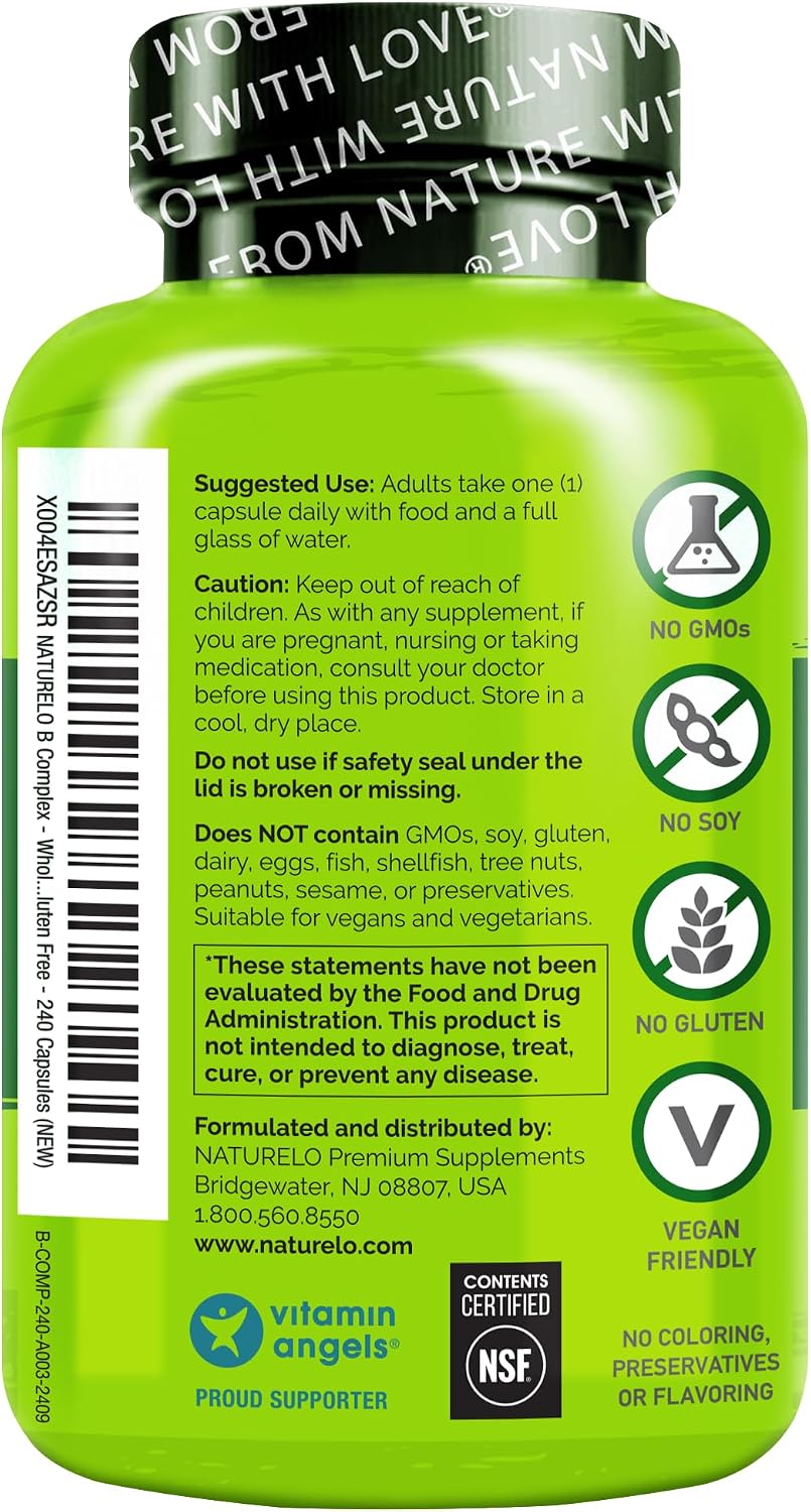 NATURELO Vitamin B Complex - Methylated with CoQ10, Folate & Biotin - Vegan, 240 Capsules - görsel 9