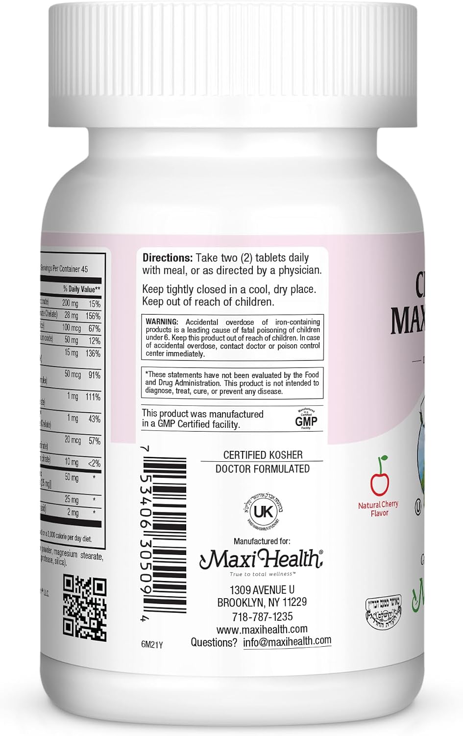 Maxi Health Chewable Prenatal Vitamins for Women – Prenatal with Iron, Biotin, Pantothenic Acid, & Magnesium – Kosher, Cherry Flavour Pregnancy Vitamins – 90 Tablets - görsel 2