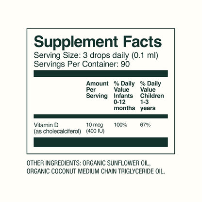 Bobbie Organic Baby Vitamin D Drops, Daily Liquid Supplement to Support Development, Immune Health and Strong Teeth and Bones* in Newborn Babies and Infants, Vegan, Infant Vitamin D, 400 IU, 0.3 fl oz