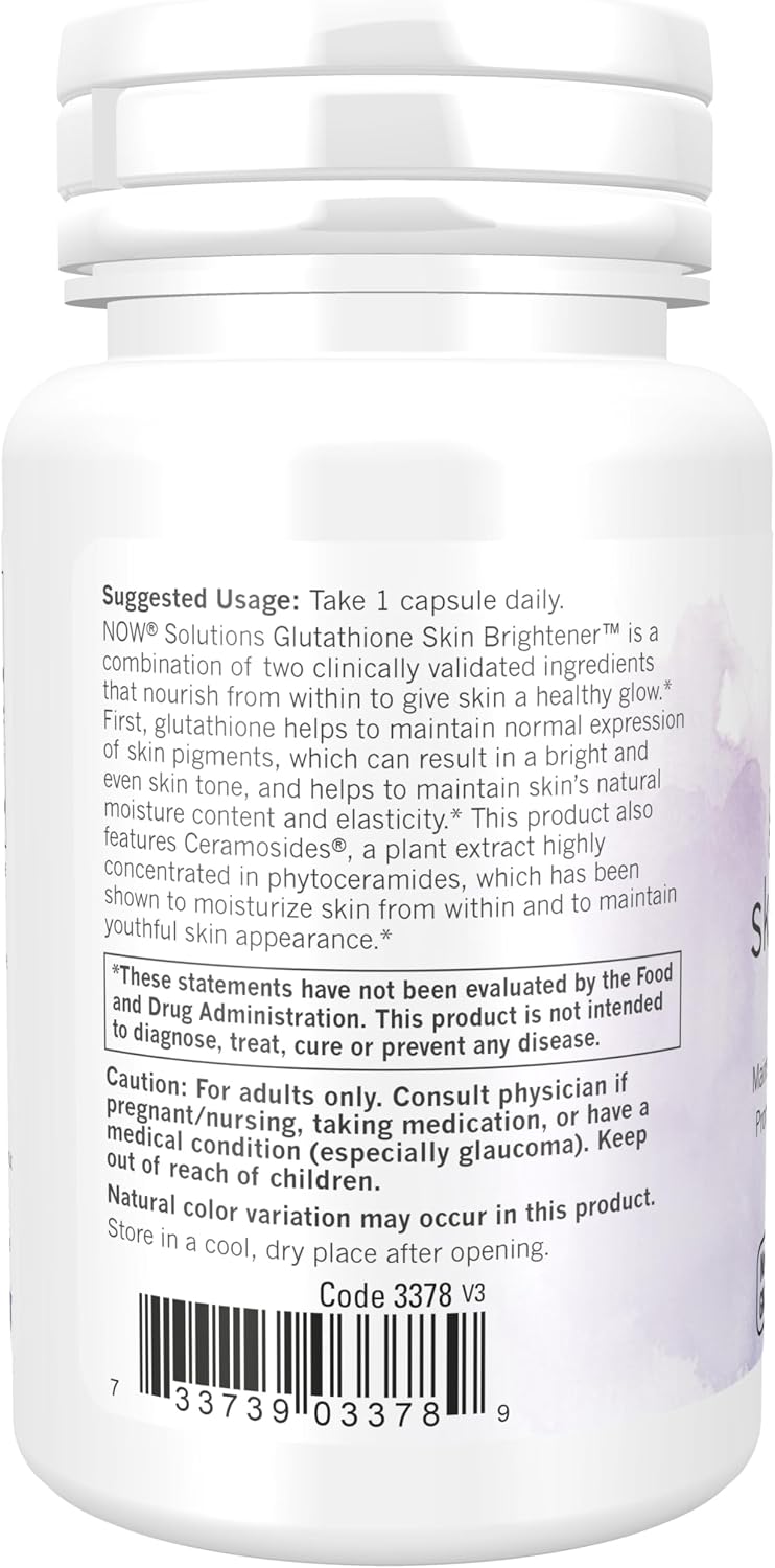 NOW Foods Solutions, Glutathione Skin Brightener with Ceramosides®, Moisturising and Illuminating, 30 Vegetable Capsules - görsel 3