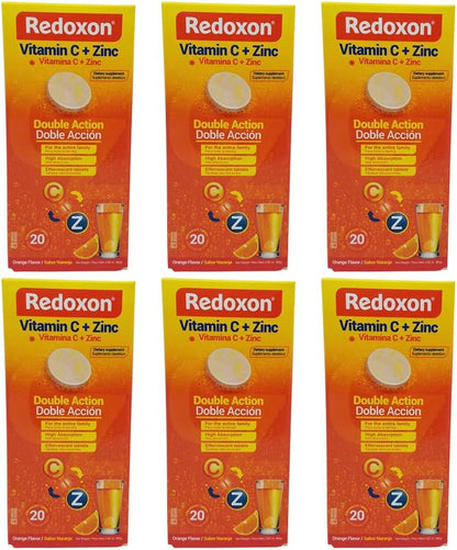 Redoxon Orange Effervescent Vitamin C with Zinc, 20 Tablets (6 Pack) 20 Count