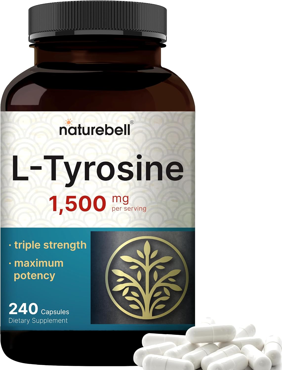 NatureBell L-Tyrosine Supplement – 1,500mg, 240 Capsules – Brain Health Support for Memory, Focus, and Mental Alertness – Non-GMO - görsel 1