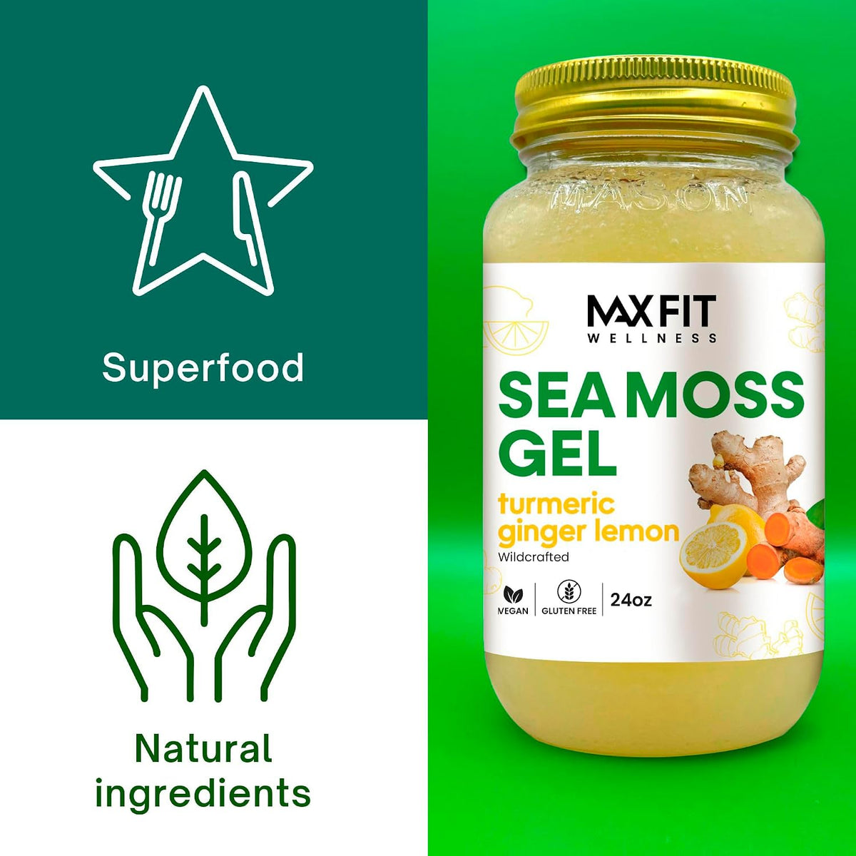 MAX FIT Sea Moss Gel Turmeric Ginger Lemon (25 Flavours) 680g Wildcrafted Gold Sea Moss Gel from Saint Lucia | 92 Vitamins and Minerals | Pure Raw+Non-GM - görsel 3
