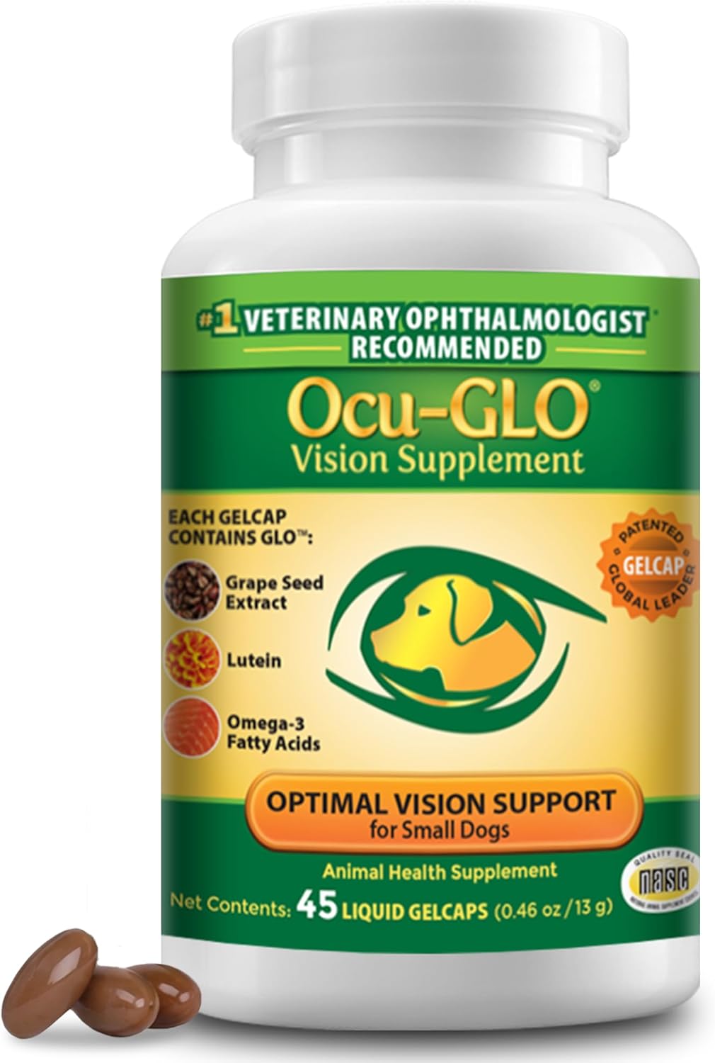 Ocu-GLO Vision Supplement for Small Dogs - 45 Liquid Gelcaps with Lutein, Omega-3 & Antioxidants - görsel 1