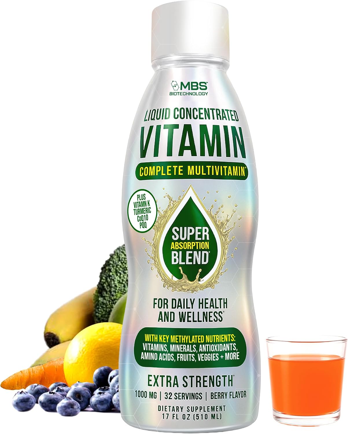 Liquid Multivitamin for Adults – Complete High-Absorption Daily Vitamin with Superfoods, CoQ10, B-Complex, Turmeric & PQQ – Immune & Energy Support – Berry Flavour, 17 oz - görsel 1