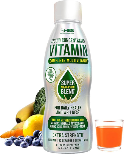 Liquid Multivitamin for Adults – Complete High-Absorption Daily Vitamin with Superfoods, CoQ10, B-Complex, Turmeric & PQQ – Immune & Energy Support – Berry Flavour, 17 oz