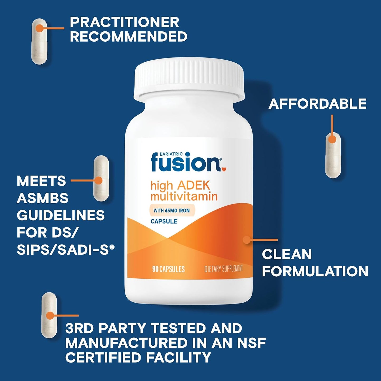 Bariatric Fusion High ADEK Multivitamin with Iron – Bariatric Multivitamin for Duodenal Switch – 90 Capsules - görsel 3