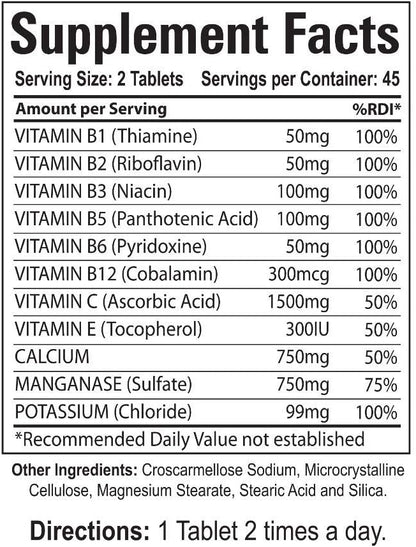 Organic Farms Vitamins Ultra B Complex & Minerals - 90 Tablets - 100% Natural Food Supplement