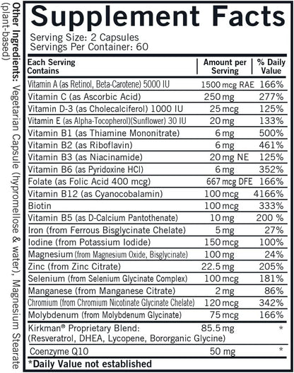 Kirkman 60–90 Men's Multivitamin and Mineral Boost – 120 Vegetarian Capsules