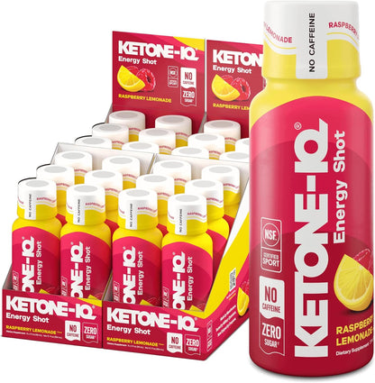Ketone-IQ No Caffeine Performance Energy Shots, 10g Ketones, 24 Pack (Raspberry Lemonade)