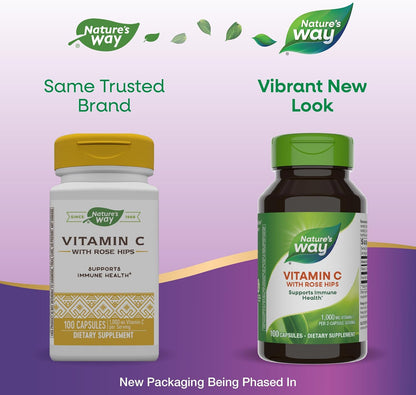 Nature's Way Vitamin C with Rose Hips - Powerful Antioxidant & Immune Function Support - Collagen for Healthy Skin - 1,000mg Vitamin C - 100 Count (50 Servings, 2-Pack)