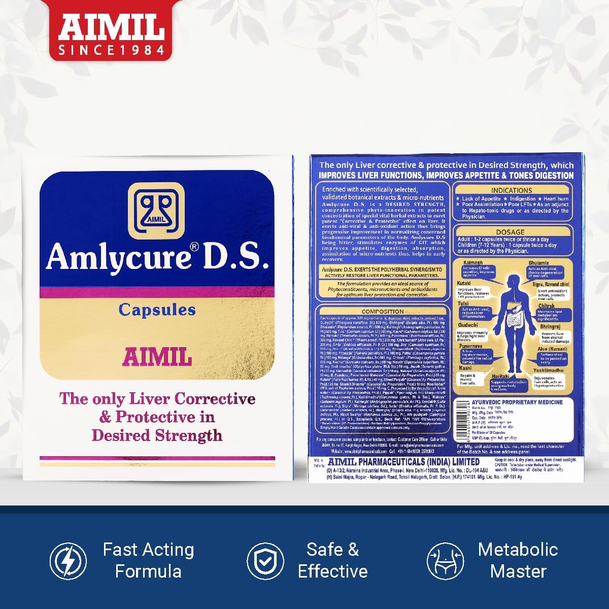 AIMIL Amlyvcure D.S Capsules – Liver Support Ayurvedic Supplement (20 Tablets x 2) - görsel 8