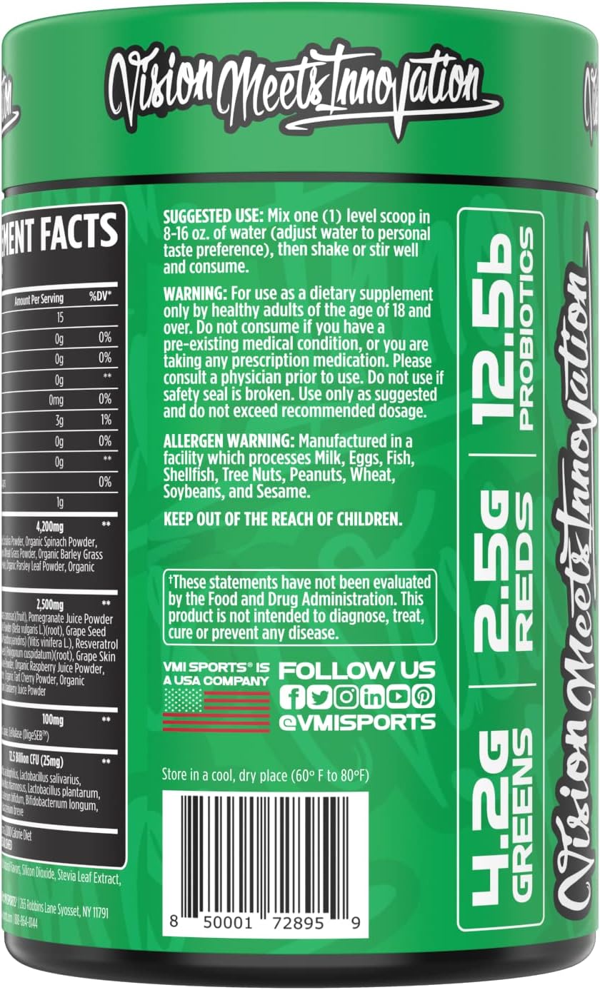 VMI Sports Greens + Reds Advanced Superfood - Immunity & Gut Health with Enzymes & Probiotics, 30 Servings (Raspberry Lemonade) - görsel 7