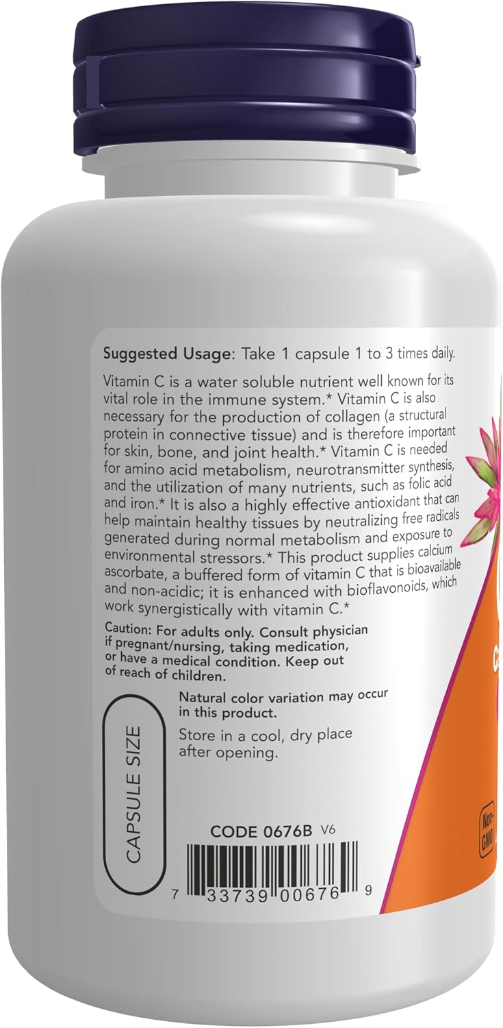 NOW Foods Vitamin C-500 Calcium Ascorbate, Antioxidant Support, 100 Veg Capsules - görsel 3
