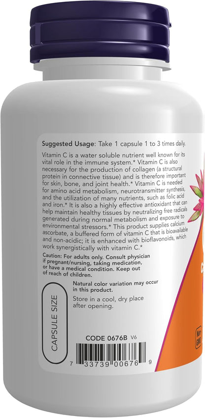 NOW Foods Vitamin C-500 Calcium Ascorbate, Antioxidant Support, 100 Veg Capsules